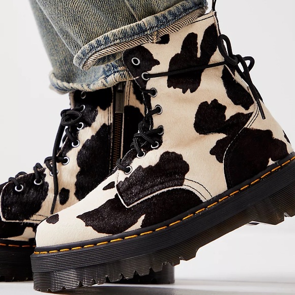 Doc Martens Jadon Hair-On Cow Print Platform Boots - Picture 2 of 11